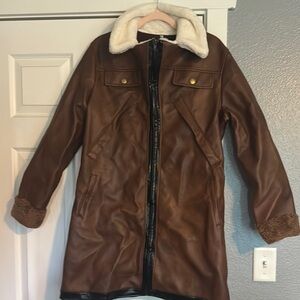 Brown Leather Jacket with Shearling Collar